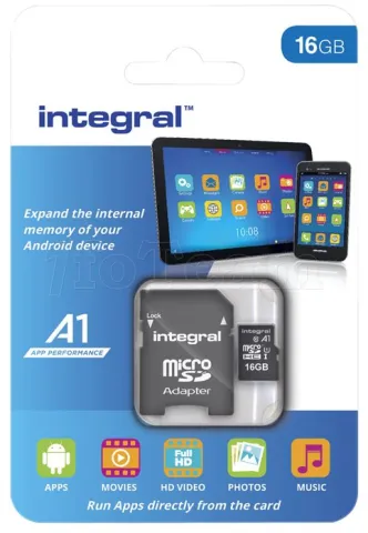 Photo de Carte mémoire Micro SD Integral A1 Spécial Tablettes/Smarthphones 16 Go + adaptateur SD