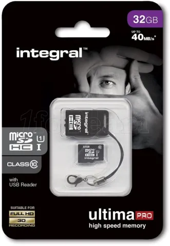Photo de Carte mémoire Micro SD Integral UltimaPro 32 Go Class 10 + adaptateur USB