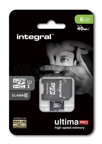 Photo de Carte mémoire Micro SD Integral UltimaPro 8 Go Class 10 + adaptateur SD