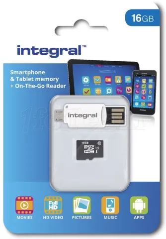 Photo de Carte mémoire Micro SD Integral UltimaPro A1 Spécial Tablettes/Smartphones 16 Go + lecteur OTG