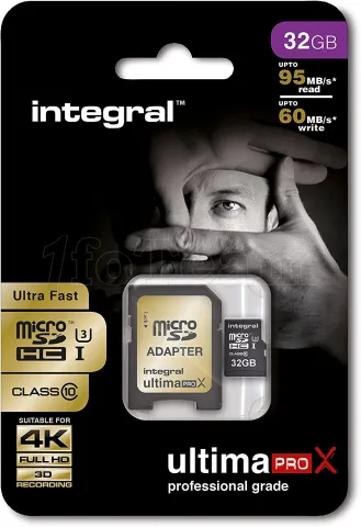 Photo de Carte mémoire Micro SD Integral UltimaPro Gold 4K 32 Go Class 10 + adaptateur SD