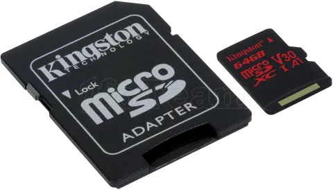 Photo de Carte mémoire Micro SD Kingston Canvas React - 64Go avec adaptateur