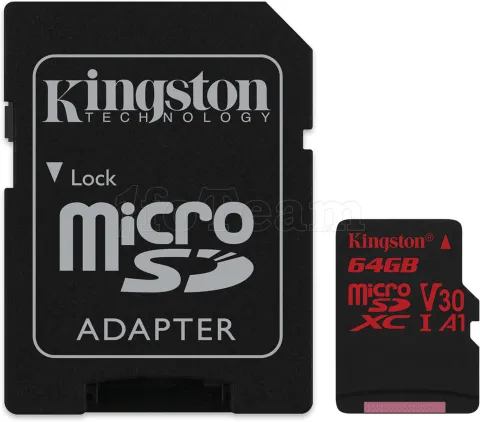Photo de Carte mémoire Micro SD Kingston Canvas React - 64Go avec adaptateur