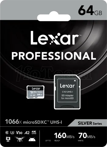 Photo de Carte mémoire Micro SD Lexar 1066x - 64Go avec adaptateur