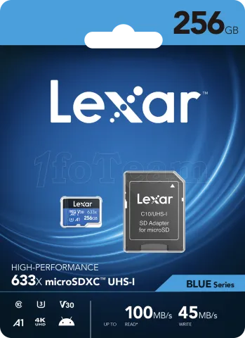 Photo de Carte mémoire Micro SD Lexar 633x - 256Go avec adaptateur