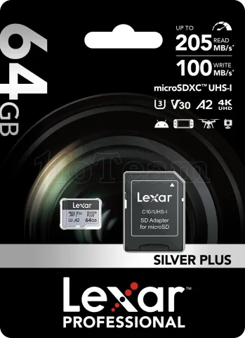 Photo de Carte mémoire Micro SD Lexar Silver Plus - 64Go