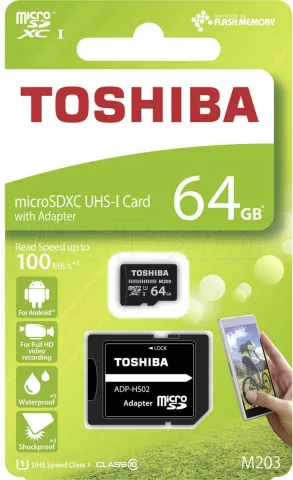 Photo de Carte mémoire Micro SD Toshiba M203 64Go SDXC UHS-I Class 10 avec adaptateur