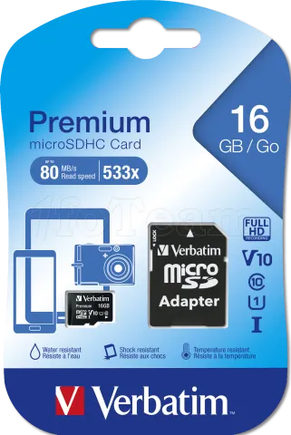 Photo de Carte mémoire Micro SD Verbatim Premium - 16Go avec adaptateur