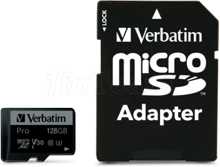 Photo de Carte mémoire Micro SD Verbatim Pro U3 - 128Go avec adaptateur