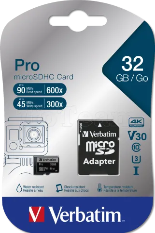 Photo de Carte mémoire Micro SD Verbatim Pro U3 - 32Go avec adaptateur