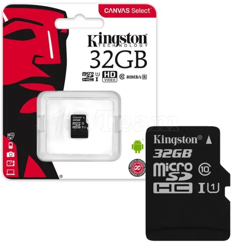 Photo de Carte mémoire Micro Secure Digital (micro SD) Kingston Canvas Select 32 Go SDHC Class 10 avec adaptateur