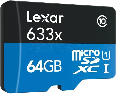 Photo de Carte mémoire Micro Secure Digital (micro SD) Lexar 64 Go SDXC Class 10 avec adaptateur