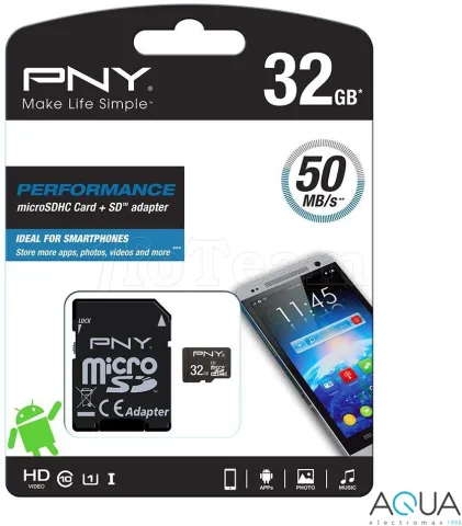 Photo de Carte mémoire Micro Secure Digital (micro SD) PNY 32 Go Class 10 UHS-I avec adaptateur