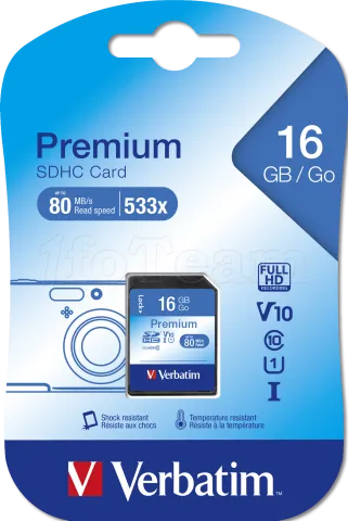 Photo de Carte mémoire SD Verbatim U1 Premium - 16Go