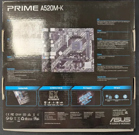Photo de Carte Mère Asus Prime A520M-K (AM4) Micro-ATX - S/N T7M0CS030330L59 - ID 222706