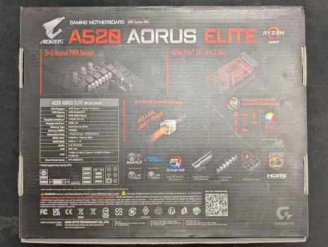 Photo de Carte Mère Gigabyte A520 Aorus Elite (AM4) - S/N SN241050012447 - ID 222614