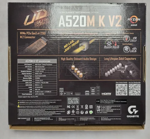 Photo de Carte Mère Gigabyte A520M K V2 (AM4) Micro ATX - S/N 250350080160 - ID 222611