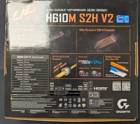 Photo de Carte Mère Gigabyte H610M S2H V2 DDR5 (Intel LGA 1700) Micro ATX - S/N SN25343A003807 - ID 222716