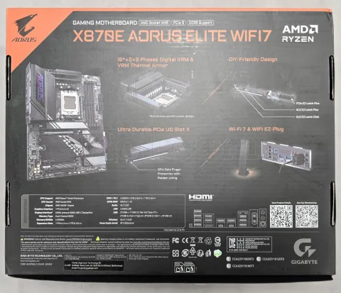 Photo de Carte Mère Gigabyte X870E Aorus Elite WiFi7 (AMD AM5) - S/N 252550061774 - ID 222759