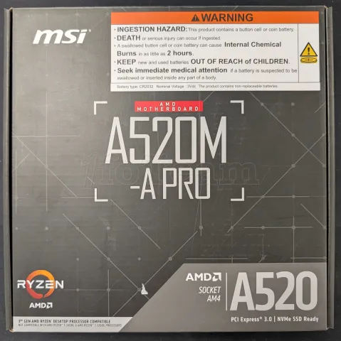 Photo de Carte Mère MSI A520M-A Pro (AM4) Micro ATX - S/N 601-7C96-120B2502067607 - ID 222713