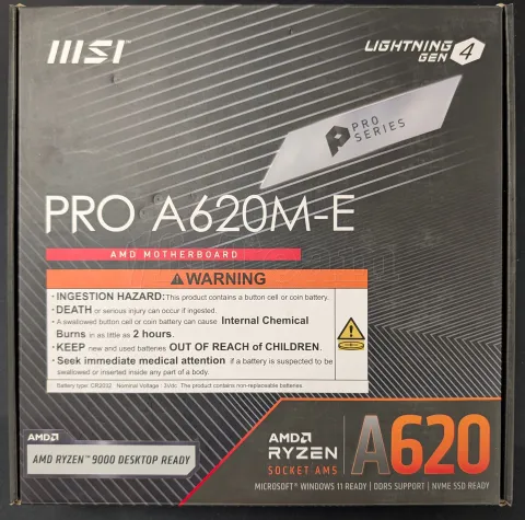 Photo de Carte Mère MSI Pro A620M-E (AM5) Micro ATX - S/N 601-7E28-010B2405000617 - ID 222669