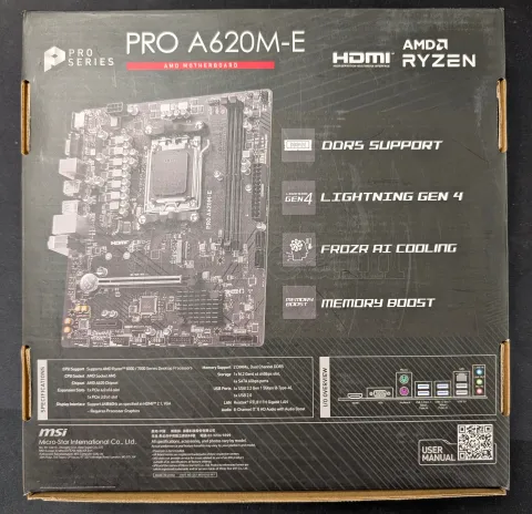 Photo de Carte Mère MSI Pro A620M-E (AM5) Micro ATX - S/N 601-7E28-010B2405000617 - ID 222669