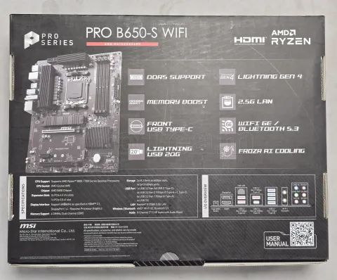 Photo de Carte Mère MSI Pro B650-S WiFi (AM5) - S/N 601-7E26-040B2507002796 - ID 222661