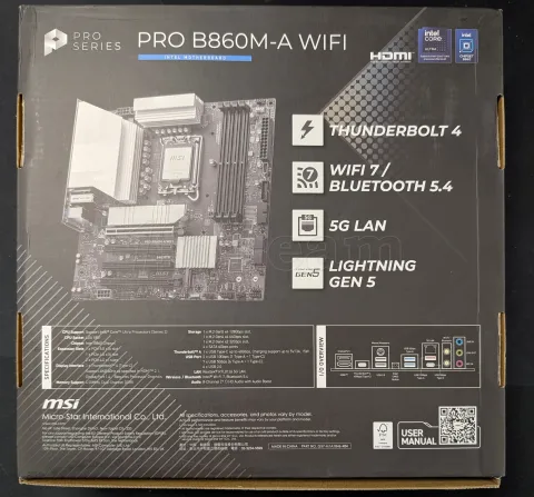 Photo de Carte Mère MSI Pro B860M-A WiFi (Intel LGA 1851) Micro ATX - S/N 601-7E42-010B2503003680 - ID 222702