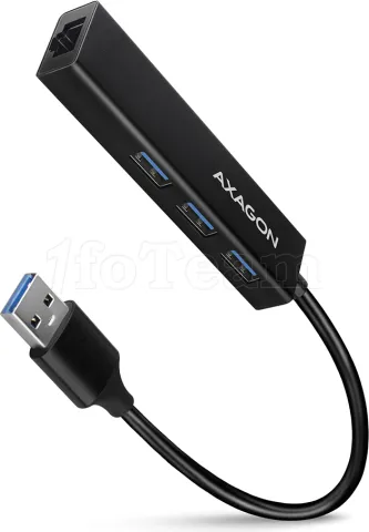 Photo de Carte Réseau Axagon USB 3.0 vers RJ45 et Hub 3 ports