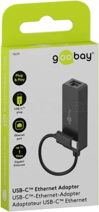 Photo de Carte Réseau Goobay USB-C vers RJ45 Gigabit (Noir)