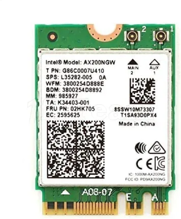 Photo de Carte Réseau M.2 Type 2230 Intel WiFi Wi-Fi 6 AX200 + Bluetooth 5.0 (U410 / 02HK705)