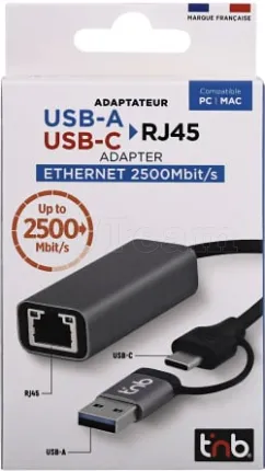 Photo de Carte Réseau USB 3.0 Type A/C T'nB vers RJ45 2500Mbits(Gris)