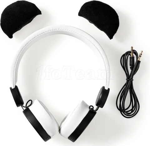 Photo de Casque filaire Animaticks - Patty Panda avec oreilles magnétiques amovibles (Noir/Blanc)