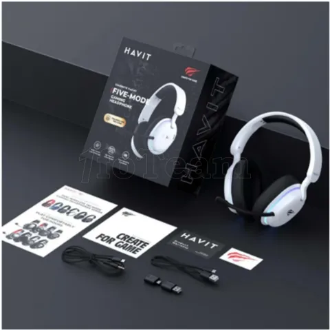 Photo de Casque Gamer sans fil Havit Fuxi H7 RGB (Blanc)