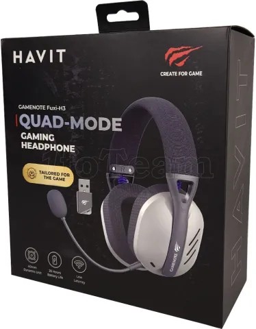 Photo de Casque Gamer sans fil Havit Gamenote Fuxi H3 (Noir/Blanc)