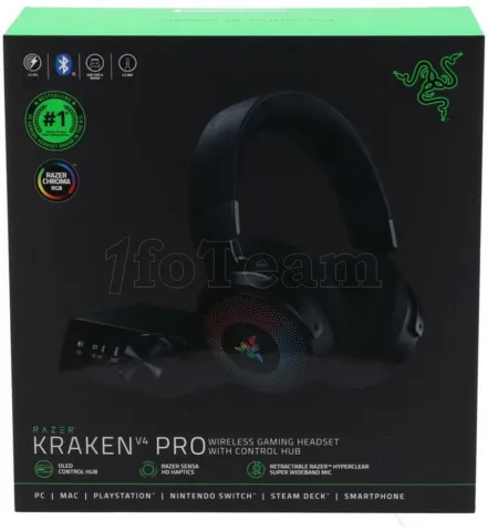 Photo de Casque Micro sans fil Razer Kraken V4 Pro RGB (Noir)
