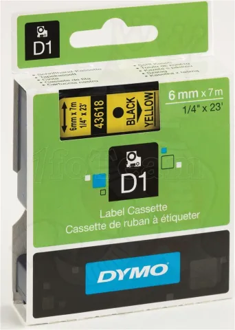 Photo de Cassette de Ruban-étiquette Dymo D1 6mm x 7m (Noir/Jaune)