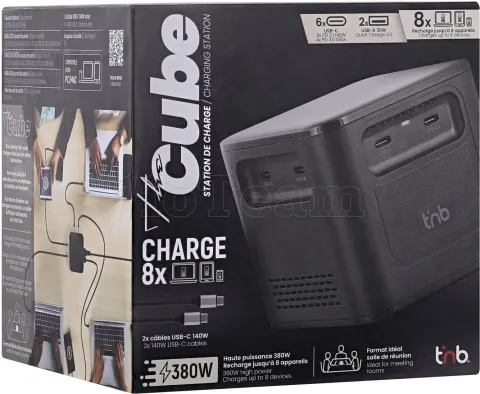Photo de Chargeur de bureau T'nB Cube - 2x USB-A et 6x USB-C 380W (Noir)
