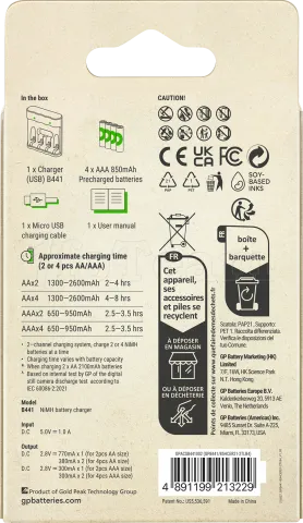 Photo de Chargeur de Piles GP Batteries ReCyko Everyday B441 + 4 piles rechargeables AA 850mAh