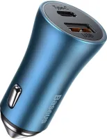 Photo de Chargeur de voiture Allume Cigare Baseus Golden Contactor Pro 1xUSB+ 1xUSB-C Bleu (40W)