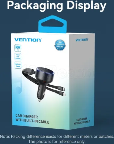 Photo de Chargeur de voiture Allume Cigare Vention USB-C/Lightning avec cables (3A)