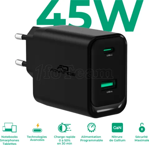 Photo de Chargeur secteur Advance QuickFlex USB-C 45W (Noir)