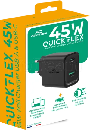 Photo de Chargeur secteur Advance QuickFlex USB-C 45W (Noir)
