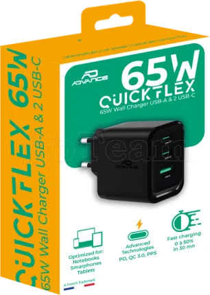 Photo de Chargeur secteur Advance QuickFlex USB-C 65W (Noir)