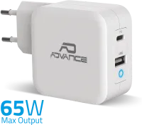 Photo de Chargeur secteur Advance USB-C + USB Type A 65W (Blanc)