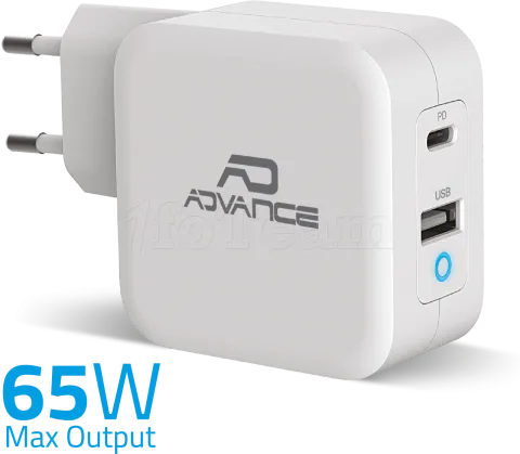 Photo de Chargeur secteur Advance USB-C + USB Type A 65W (Blanc)