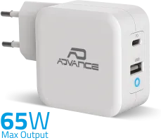 Photo de Chargeur secteur Advance USB-C + USB Type A 65W (Blanc)