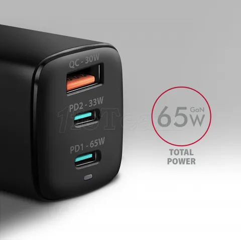 Photo de Chargeur secteur Axagon ACU-DPQ65W 1x USB-A + 2x USB-C 65W (Noir)