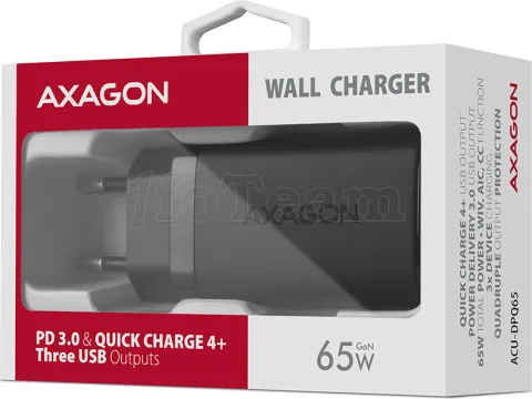 Photo de Chargeur secteur Axagon ACU-DPQ65W 1x USB-A + 2x USB-C 65W (Noir)