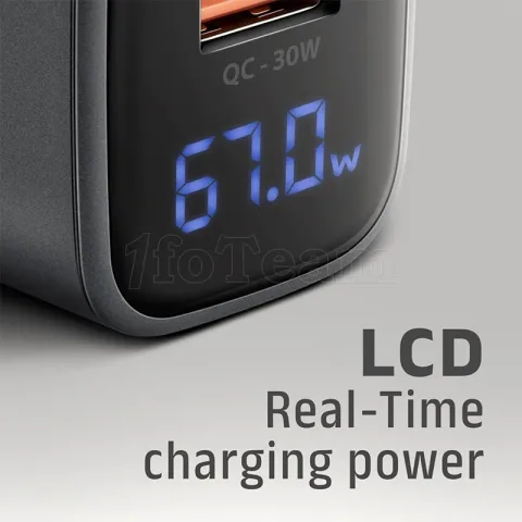 Photo de Chargeur secteur Axagon ACU-PQ67D - 1x USB-A + 1x USB-C 67W (Gris)